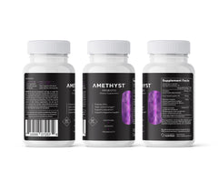 Complete Nutrition Amethyst Probiotic bottle back lists ingredients for gut-friendly support.