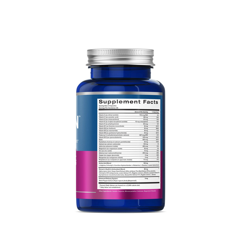 Complete Nutrition Complete Woman Multivitamin label highlights a comprehensive women's blend for energy.