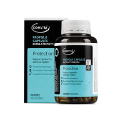 Comvita Propolis PFL30 capsules bottle highlights natural antioxidants and immune support potential.