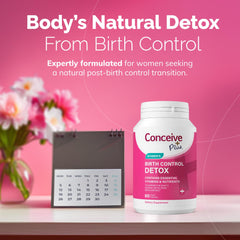 Conceive Plus detox packaging close-up highlighting a 30-day cleanse concept.