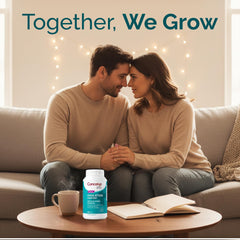 Conceive Plus packaging showcasing 120 capsules and reusable bottle.