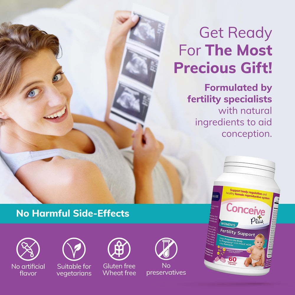 CONCEIVE PLUS bottle on desk for planning pregnancy routine.