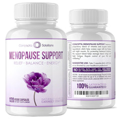 Concepta Solutions menopause support bottle on shelf signaling relief and balance