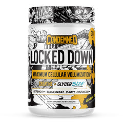 Condemned Labz Locked Down bottle label highlights the creatine blend for peak workouts