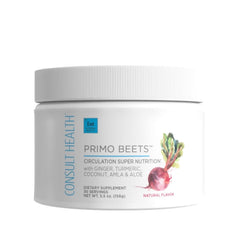 Consult Beaute Primo Beets bottle showing nitrate-rich mix for circulation potential.