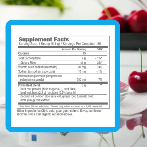 Primo Beets ingredients image featuring ginger and turmeric for antioxidant support