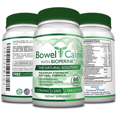Consumer Health Bowel Calm box emphasizes turmeric and boswellia for soothing ingredients.