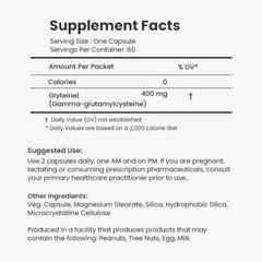 Continual-G Glyteine capsules close-up highlighting 400 mg antioxidant precursor.