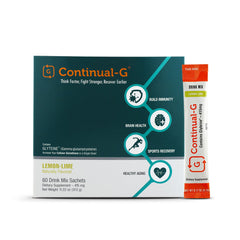 CONTINUAL-G powder bottle front for everyday immune and antioxidant support.