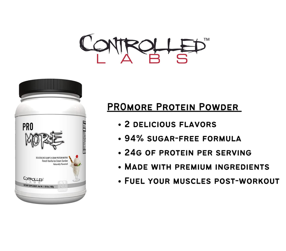 CONTROLLED LABS PROMORE shake in glass shows smooth, lump-free texture.