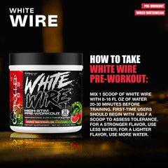 CONTROLLED LABS White Wire label closeup showing high-stim formula and flavor options.
