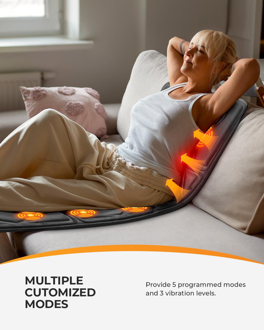 CooCoCo heating zones soothe mid and lower back during use.