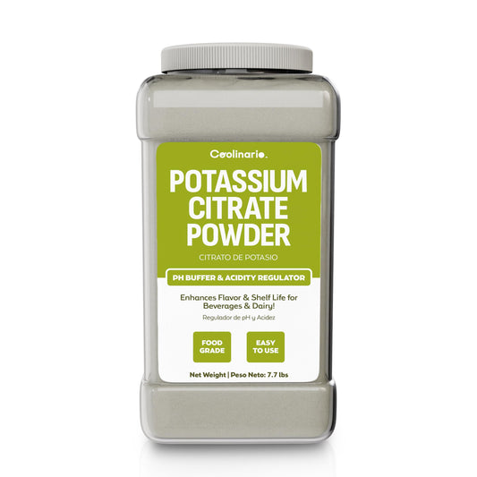 Coolinario potassium citrate powder bottle front for pH balancing in beverages.