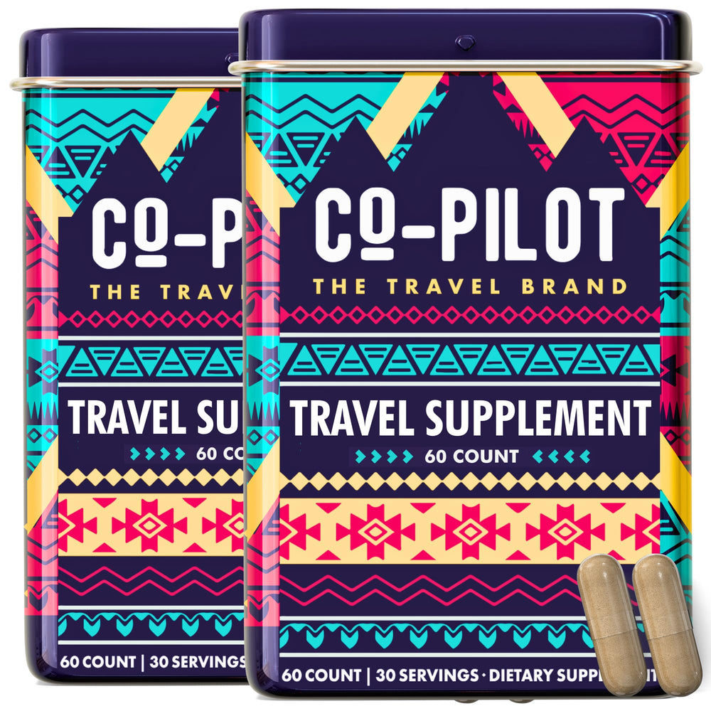 Co-Pilot The Travel Brand jet lag pills bottle with circadian reset blend for clarity