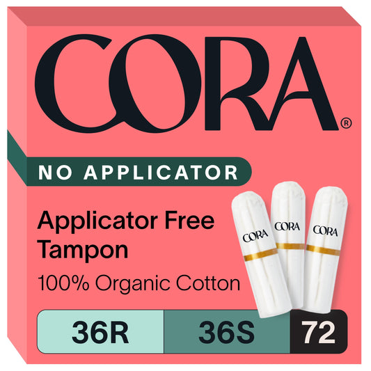 Cora non-applicator tampons regular pack offers comfortable, body-conforming protection for active days.