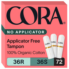 Cora non-applicator tampons regular pack offers comfortable, body-conforming protection for active days.