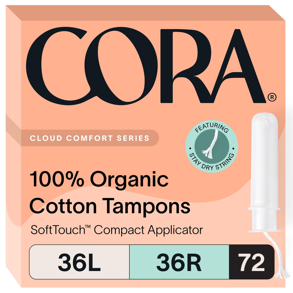 Cora organic cotton tampons 36-light pack offers all-angle protection and comfort.