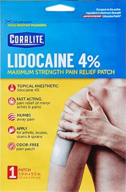Coralite lidocaine pad applied to the back area for targeted relief