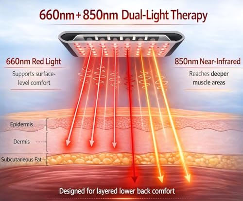 Cordless heating pad back belt combines heat and vibration for soothing back muscles.