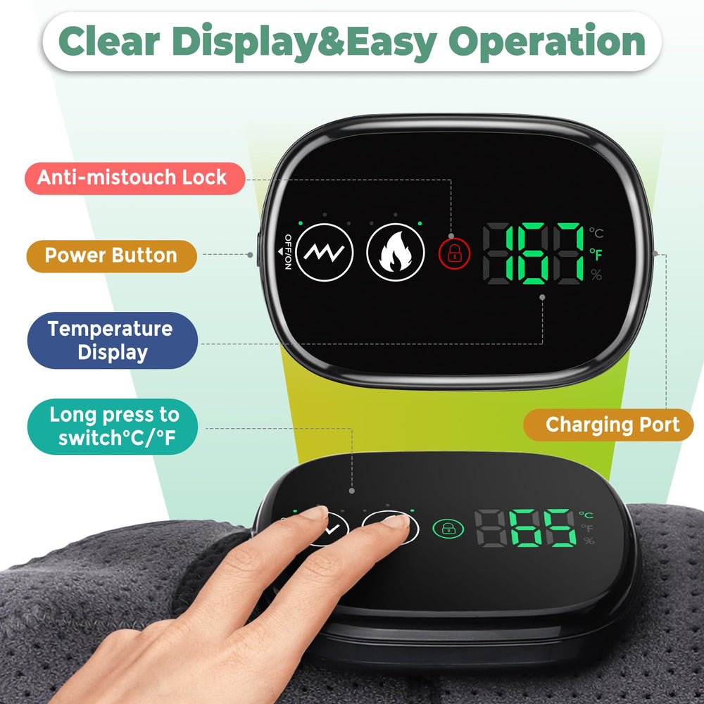 Cordless Shoulder Heating Pad LED display shows real-time temperature during use.