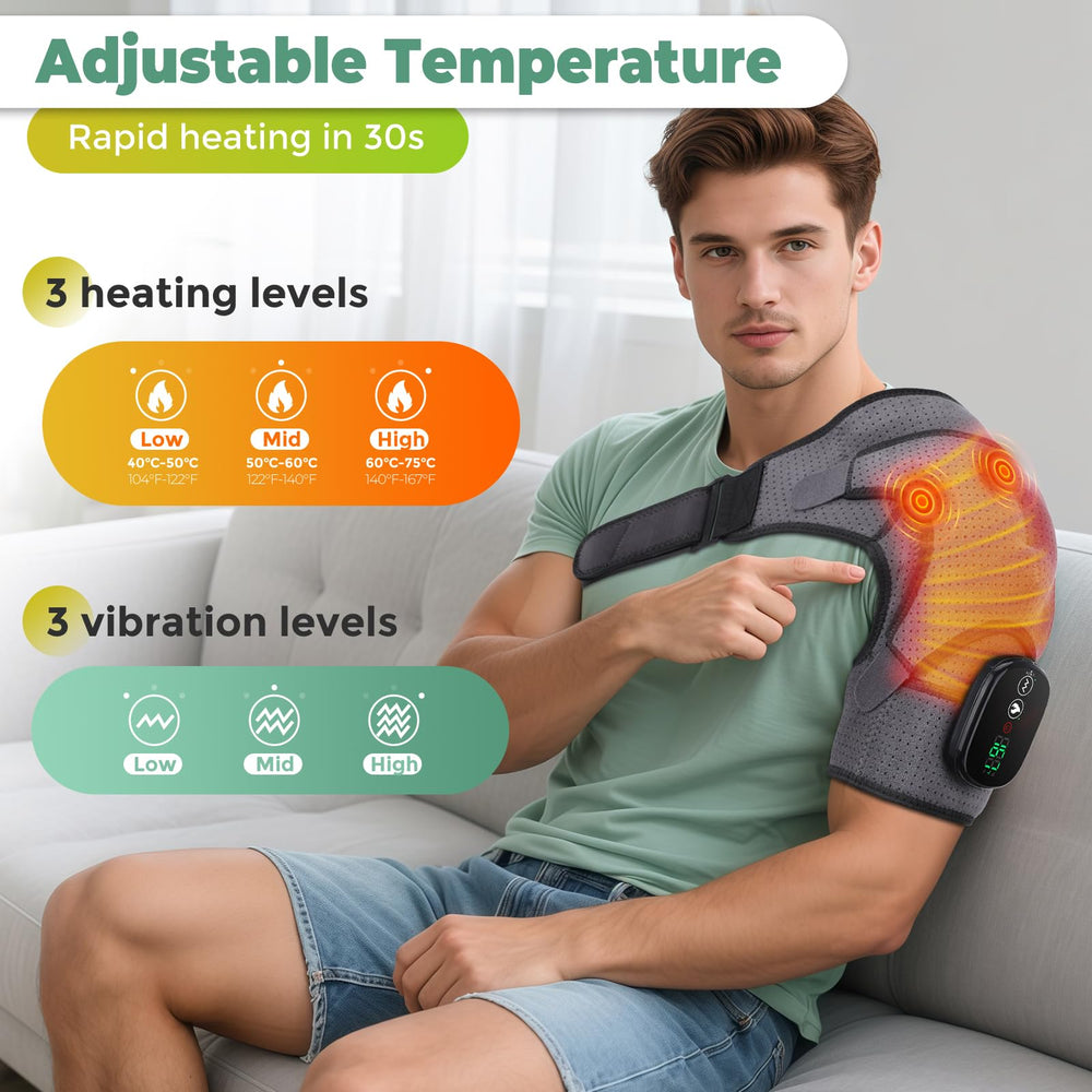 Cordless Shoulder Heating Pad vibration mode icons guide personalized relief.