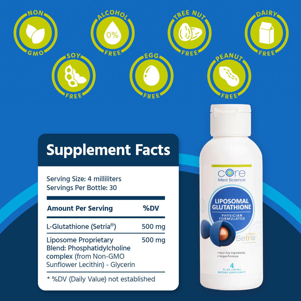Close-up of the label emphasizes Setria glutathione and liposomal delivery for efficacy.