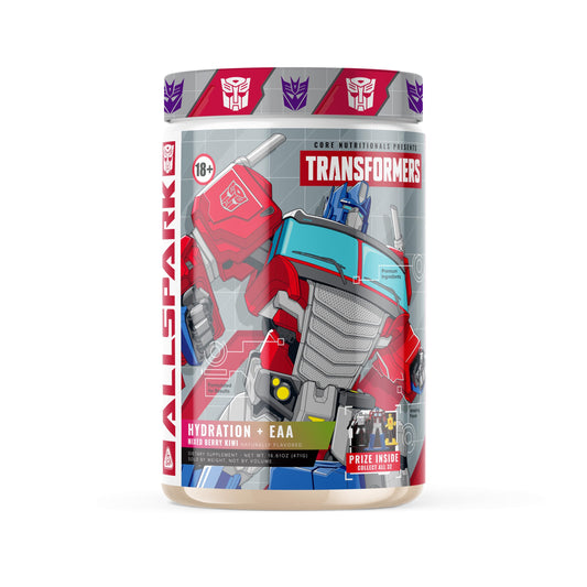 Core Nutritionals Allspark Hydration EAA bottle in mixed berry kiwi flavor for hydration and recovery