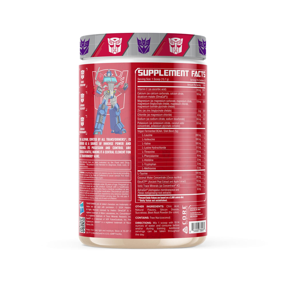 Core Nutritionals Allspark Hydration EAA powder with scoop illustrating recovery and endurance support