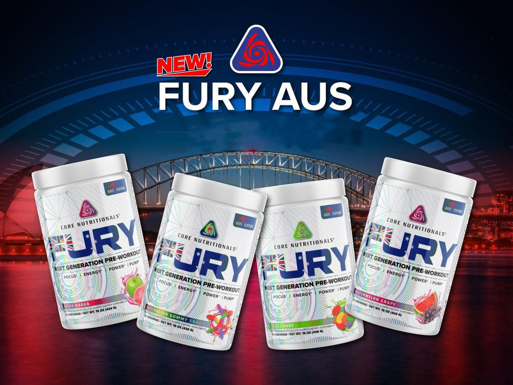 Core Nutritionals Fury Platinum ingredients panel emphasizes caffeine, creatine, and citrulline