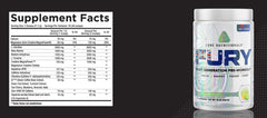 Close-up of Core Nutritionals Fury Platinum label highlighting Citicoline and Vasodrive AP