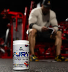 Fury Platinum canister on gym bench ready for a training session