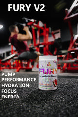 Core Nutritionals Fury V2 stirred glass of blue raspberry showing quick mix and flavor