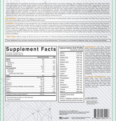 Close-up nutrition facts on Core Nutritionals Grow Mass Gainer package.