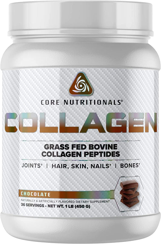 Core Nutritionals Hydrolyzed Collagen Peptides bottle highlighting grass-fed Type I & III collagen