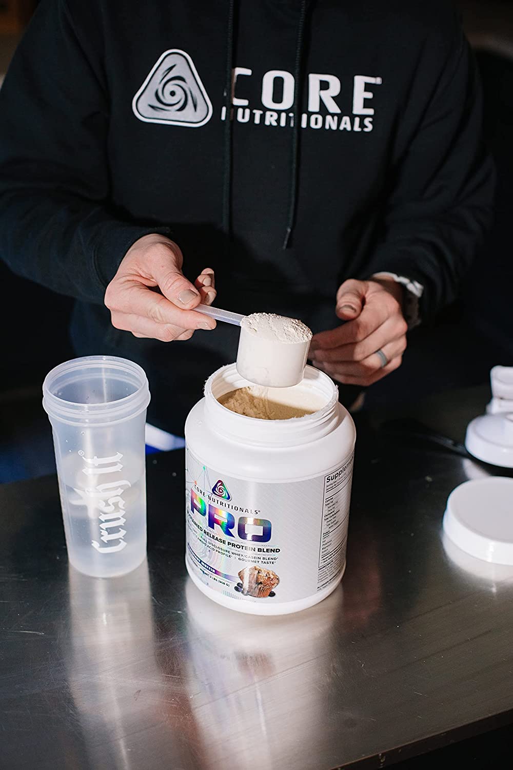 Closeup of creamy texture for Core Nutritionals Pro Sustained Release Blueberry Muffin