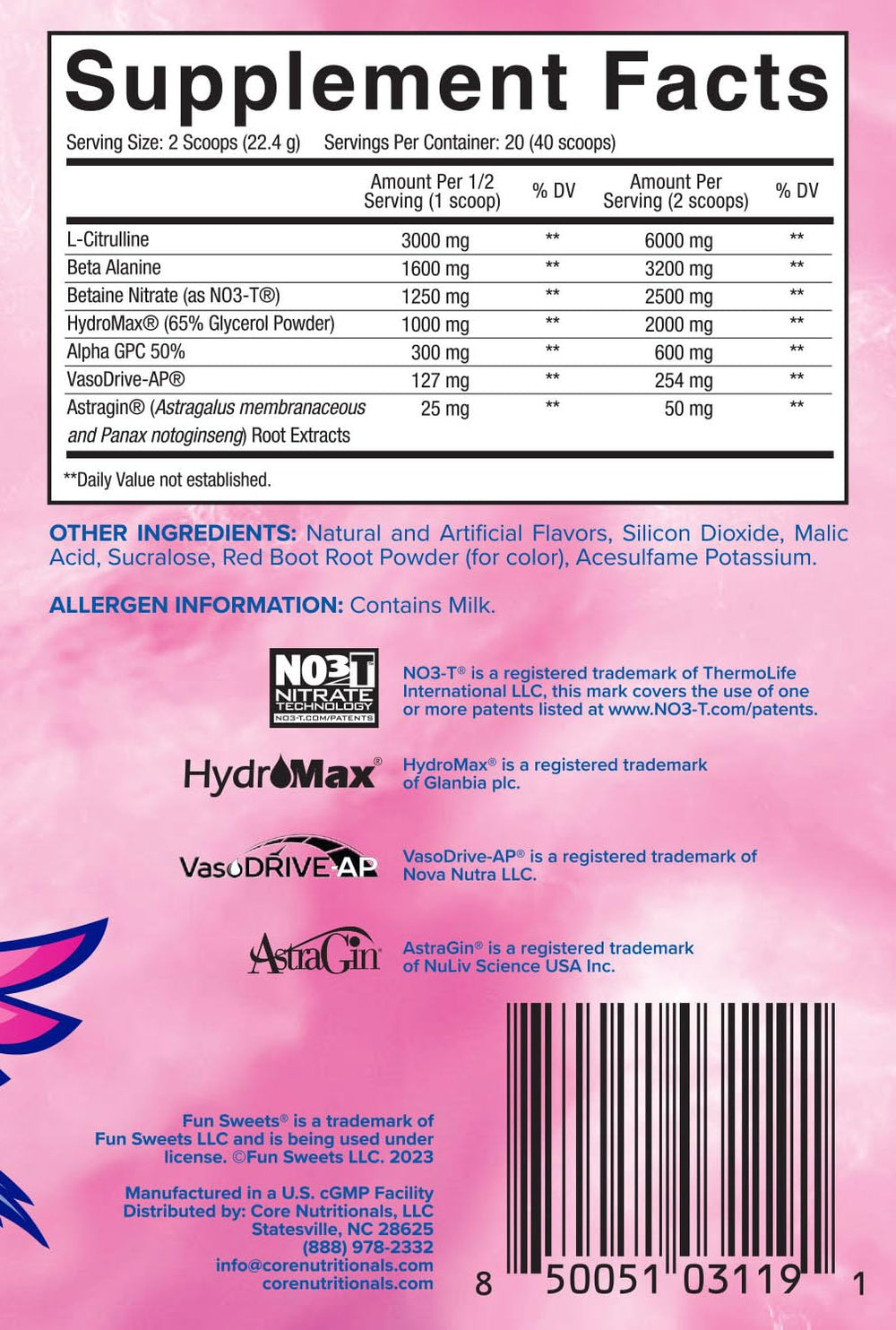 Core Nutritionals Pump scoop ready for quick mixing during training