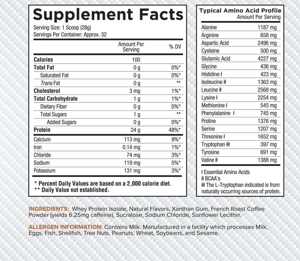 Core Nutritionals Ultra-Pure Isolate Whey Cappuccino glass shake demonstrating smooth mixability