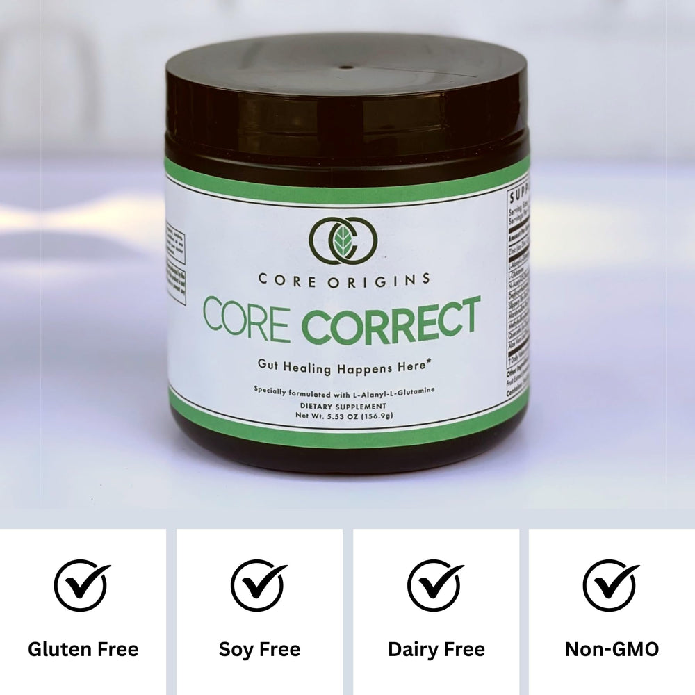Core Origins Core Correct bottle label closeup shows recommended usage.