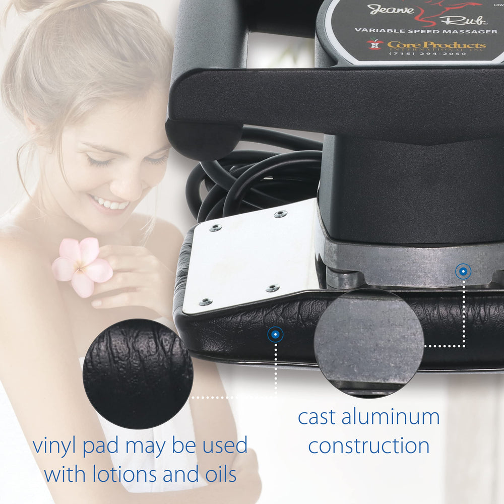 Jeanie Rub massager connected to 120V AC power for extended use.
