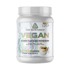 Core VEGAN vanilla cream protein powder bottle highlighting plant-based nutrition
