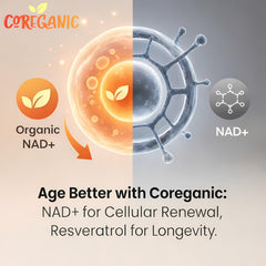 Third-party testing seal on Coreganic NAD+ supplement label