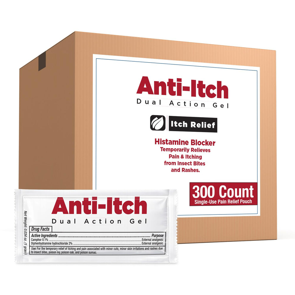 CoreTex anti-itch dual action gel packet for quick insect bite relief outdoors.