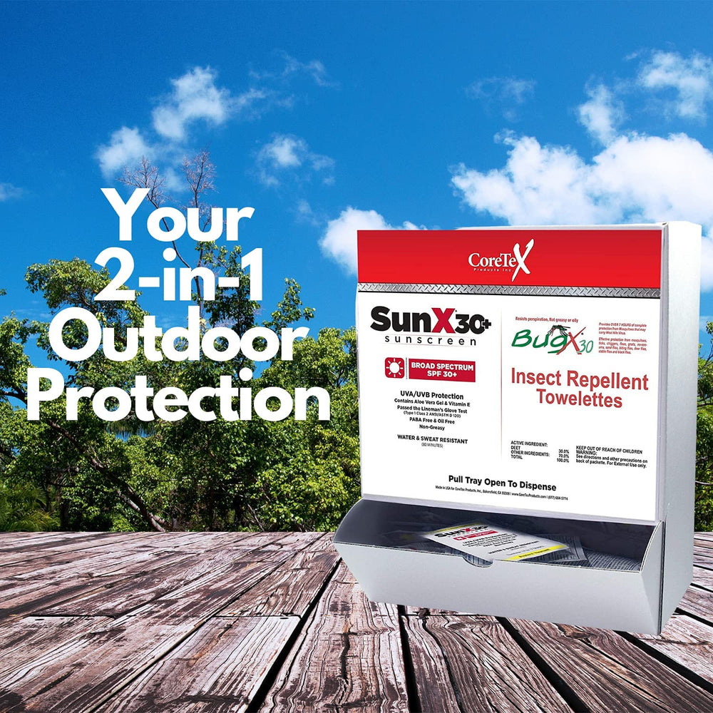 CoreTex BugX towelettes close-up for convenient insect protection on the go.