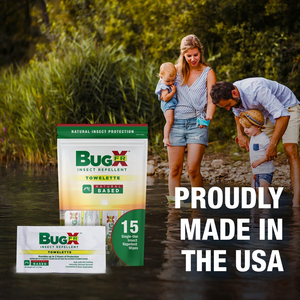 CoreTex geraniol-based mosquito wipes, travel-size for on-the-go coverage.
