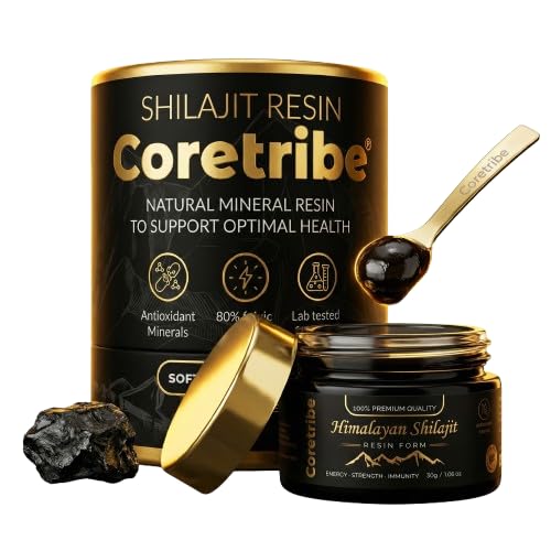 Coretribe Royal Shilajit Resin jar shows premium packaging and mineral-rich content