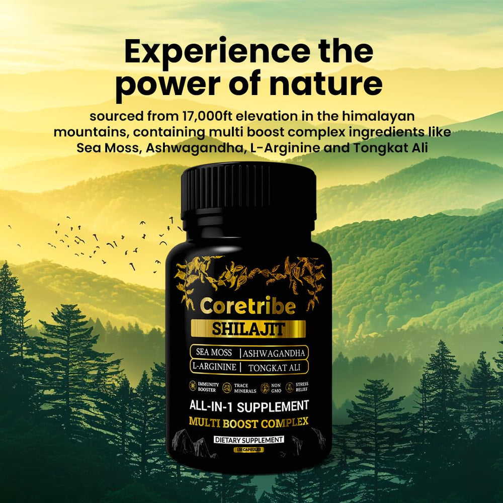 Coretribe Shilajit capsules dispensing close-up emphasizing easy daily use.