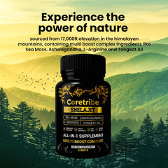 Coretribe Shilajit capsules dispensing close-up emphasizing easy daily use.