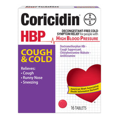 Coricidin HBP bottle front showing product built for high blood pressure relief