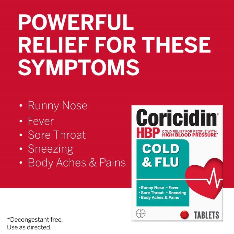 Close-up of Coricidin HBP cold tablets ready for fast symptom support.