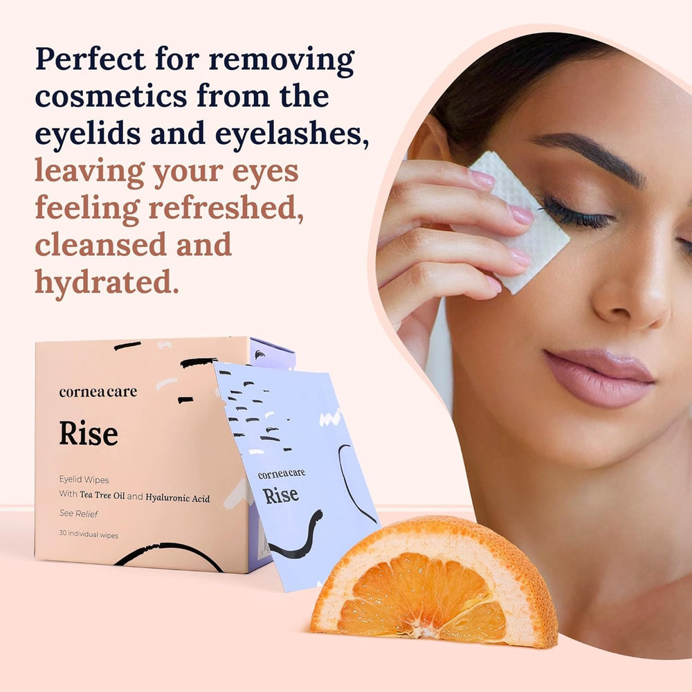 CorneaCare Rise daily-eye-hygiene wipe shown in use